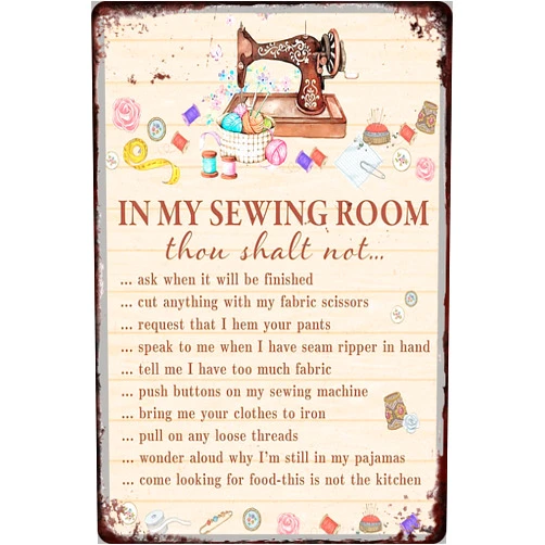 Annekilly Tin Sign Vintage Chic Art Decoration Poster in My Sewing Room for Home Bar Cafe Farm Store Garage or Club 12