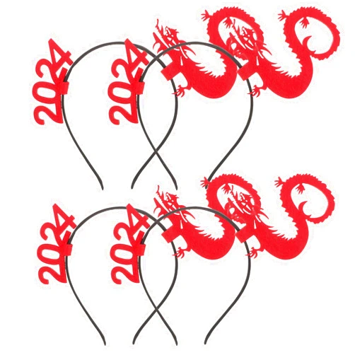 HOLIDYOYO 4pcs Chinese New Year Dragon Headband 2024 Year of The Dragon Hairband Zodiac New Year Tiara Crown Hair Hoops for Spring Festival Asian Party Costume Accessory