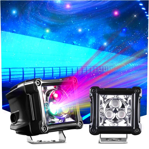 Galaxyman 2 Park 3 inch LED Light Pods with RGB Halo, Galaxy Lighting, Star Projector Offroad Flood Lights with Strobe Flashing with Rocker Switch Wiring for Outdoor Camping, Party