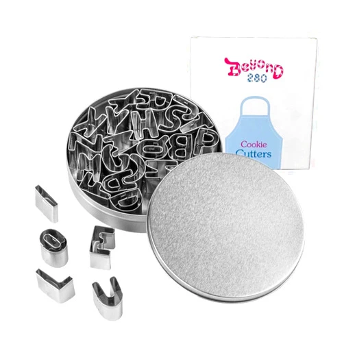 Beyond 280 Mini Tiny Stainless Steel Cookie Cutters, A-Z 26-piece Alphabet Shapes for One-Bite Cookies, Cake Decor, Fondant Biscuit
