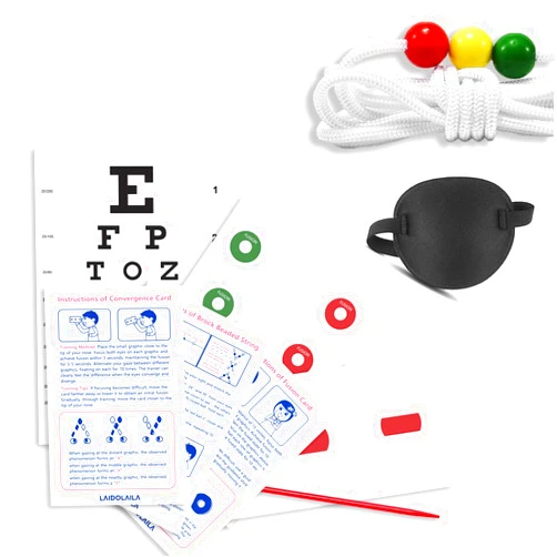 LAIDOLAILA 7.5 ft Vision Convergence Beads Training Kit – Snellen Eye Chart, Eye Patch & 2 Strabismus Correction Cards for Convergence Insufficiency Therapy, Lazy Eye (Amblyopia) & Eye Coordination Exercises