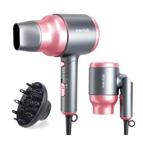Wavytalk Portable Hair Dryer with Diffuser, Foldable Mini Hair Dryer with Lightweight Design, 1600W Small Hair Blow Dryer with Diffuser for Curly Hair Fast Drying, Rose Pink