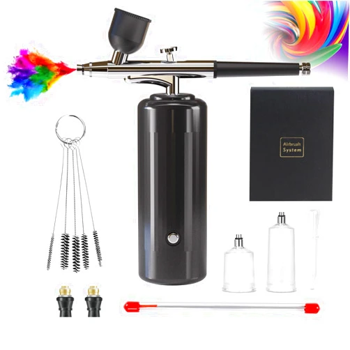 Crpen Airbrush Kit with Compressor kit 32PSI Cordless Airbrush Rechargeable Portable Dual Action Barber Airbrush Compressor, Air Brush for Painting, Model, Nail, Makeup, Barber. (Black)……