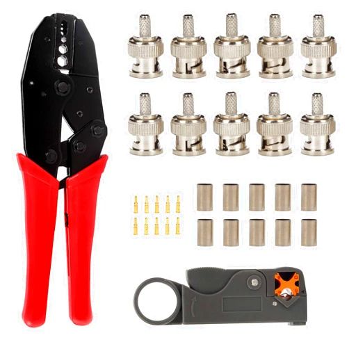 TLS.eagle BNC RG58 Plug Crimp Connector and Striping Crimp Tool for RG58/RG59/RG6 10 Pack Red