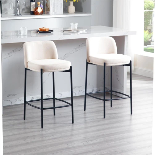 ZSARTS Modern Counter Height Bar Stools Set of 2, 26 inch Linen Upholstered Barstools with Metal Leg/Backrest, Armless Kitchen Island Chairs for Kitchen/Home Bar/Restaurant, Beige Linen