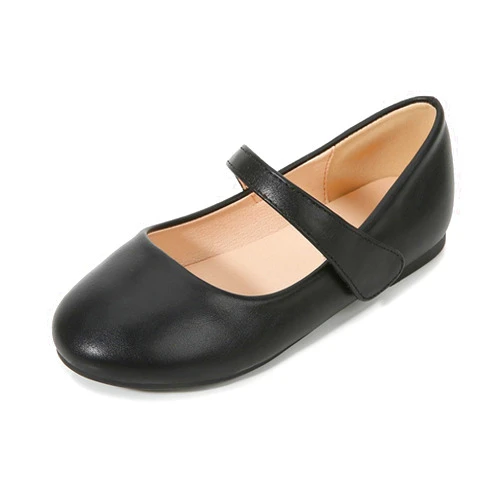 Egmy Girls Closed Toe Mary Jane Flat Big Kids School 𝐔niform Dress Low Heel Princess Hook And Loop Dress Shoes