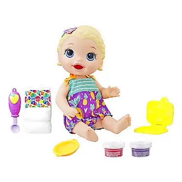 Baby Alive Super Snacks Snackin’ Lily Baby: Blonde Baby Doll That Eats, with Reusable Baby Alive Doll Food, Spoon and 3 Accessories, Perfect Doll for 3 Year Old Girls and Boys and Up