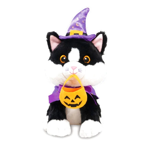 Cuddle Barn - Trick-or-Treat Tammy | Animated Halloween Tuxedo Cat Stuffed Animal Plush Toy, Dressed as Wizard Twirls to I Want Candy, 9 inches