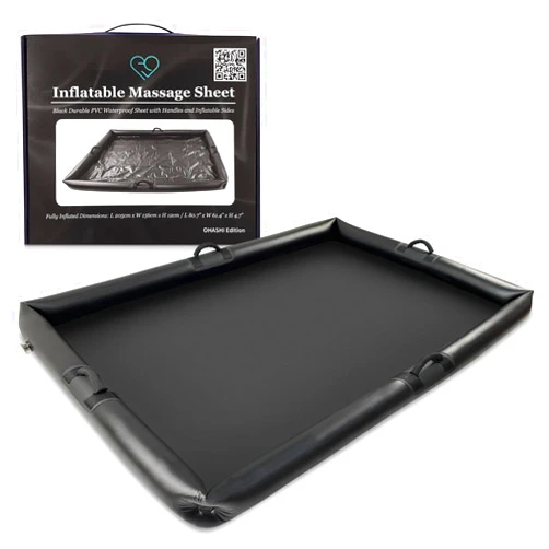 EROTICGEL Inflatable Massage Sheet with Handles | Black Durable PVC Waterproof Sheet with Inflatable Sides | 80.7in x 61.4in x 4.7in | Nuru Massage Therapy Sheets