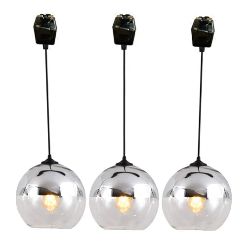 SKIVTGLAMP Juno Track Pendant Light with Globe Glass Shade Vintage Dimmable Pendants 36 inches Cord Chrome E26 Chandelier Dimmer for Background Wall Dining Room Kitchen Island 3 Packs Customizable
