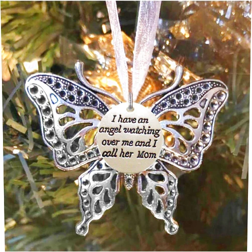 XIAOMEIO Christmas Ornaments Butterfly Pendants, Memorial Ornaments for Loss of Loved One Personalize Hanging Ornament Christmas Tree Pendants with Ribbon