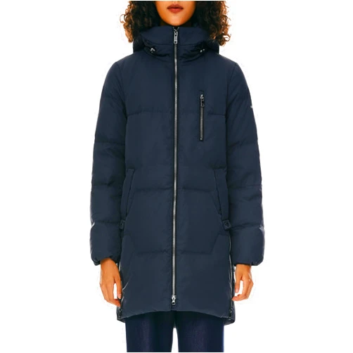 Orolay Women's Stylish Down Hooded Jacket with Two-Way Zipper Winter Down Coat Puffer Jacket A-line Coat
