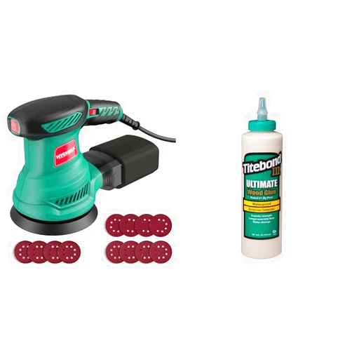 HYCHIKA BETTER TOOLS FOR BETTER LIFE 5-Inch Random Orbital Sander, HYCHIKA 13000RPM Electric Orbital Sander & Titebond III Ultimate Wood Glue, 16-Ounces #1414