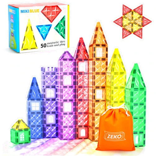 BAKA Magnetic Building Tiles Set for Kids: 50 PCS Magna Blocks Shapes Toys for Toddlers Age 1-3-4-5-8, Versatile Clear 3D Magnatiles for Boys and Girls Unleash Creativity & Inspirational