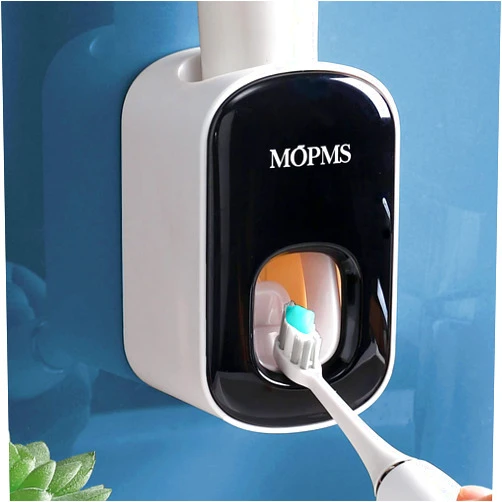 MOPMS Toothpaste Dispenser Wall Mounted for Bathroom Automatic Toothpaste Squeezer for Kids and Adult (Black-1Pcs)