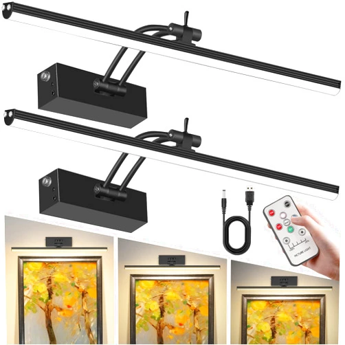 YQNLIFA 2Pack Picture Light, 5200mAh Rechargeable Picture Light for Wall with Remote Control and Timer, 300LM 16