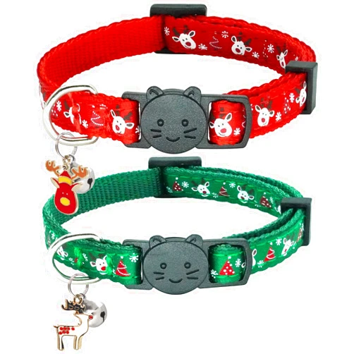 Giecooh Christmas Cat Collar,2 Pack Breakaway Cat Collar with Bells,Red and Green