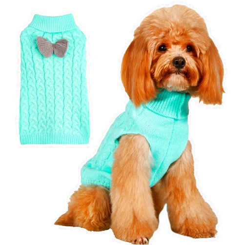 CHBORLESS Knitted Small Dog Sweater with Bowtie Turtleneck Puppy Knitwear Pullover Outfits Warm Pet Winter Clothes for Small Dogs Cats (X-Small, Green)
