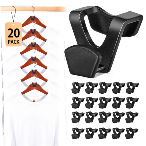 HOUSE DAY Space Saving Hanger Hooks 20 Pack, Black Clothes Hanger Connector Hooks, Heavy Duty Hanger Hooks Space Saver, Sturdy Hanger Connector Hooks, Premium Cascading Hanger Hooks for Closet
