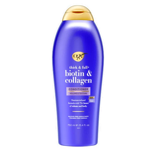 OGX Thick & Full + Biotin & Collagen Volumizing Conditioner, Nutrient-Infused Conditioner + Vitamin B7 Biotin Gives Hair Volume & Body for 72+ Hours, Sulfate-Free Surfactants, 25.4 fl. oz