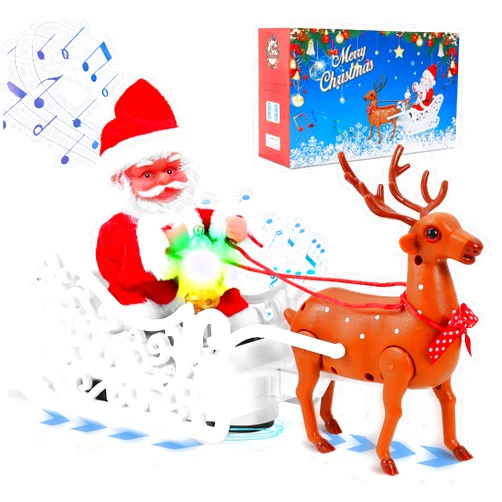 Gfilay Electric Santa and Reindeer Sleigh Toys,Singing and Dancing with Jingle Bell Rock,Christmas Decor with Music and Lights,Fun Gift