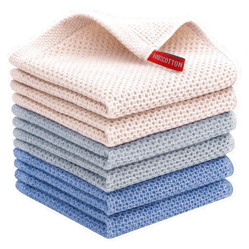 Mordimy Cotton Kitchen Dish Cloths, 6 Pack Super Absorbent and No Lint Waffle Weave Dish Towels, Fast Drying Dish Rags for Washing Dishes, 12 x 12 Inch, Mixed Color
