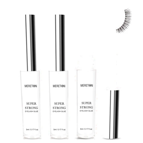MERETON 2 PCS Lash Glue for False Eyelashes, Super Strong Hold Clear Eyelash Glue, Latex Free Long-Lasting Lash Adhesive Waterproof White Strip Eye Lash Glue, Fast Drying Eyelash Adhesive for Sensitive Eyes