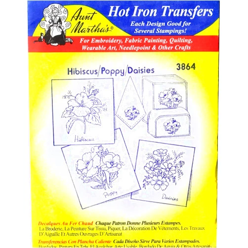 Aunt Martha's Hibiscus - Poppy - Daisies Aunt Martha's Hot Iron Embroidery Transfer