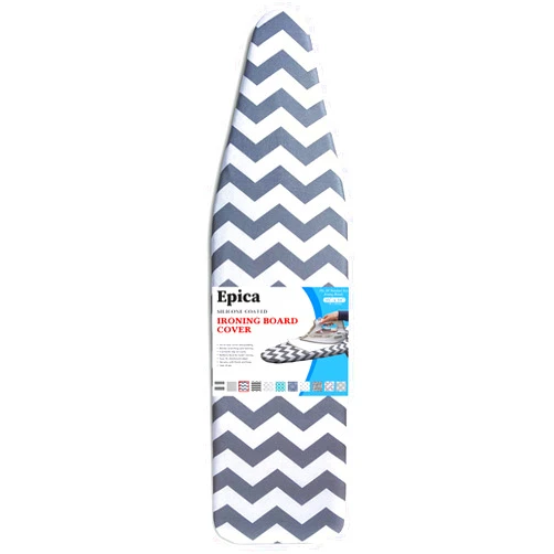 Epica Ironing Board Cover and Pad - Standard Size 15x54 Padded Ironing Board Covers, Heat Reflective Coating, Thick Pads, Scorch & Stain Resistant Iron Board Cover with Padding Grey Chevron