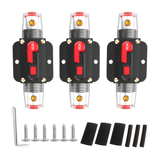 M1A2 40 Amp Circuit Breaker Switch 40A Waterproof Fuse Inline Holder Resettable Fuse Manual Reset 12V-48V DC for Car Audio Sound Amplifier System RV Home Marine Boat Truck