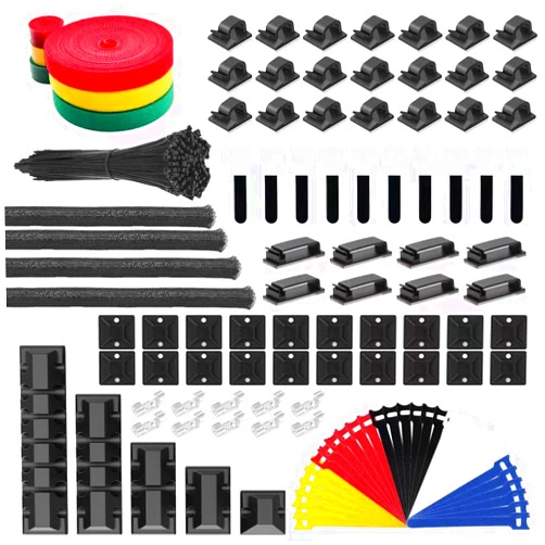 INCHOR Cable Management Kit 210 Pcs, 5 Cord Organizer for Desk, 28 Cable Clips, 100 Fastening Cable Ties, 4 Cable Sleeve Split, 10 Wire Organizers for Cords, 20 Zip Tie Mounts for Car Office Home