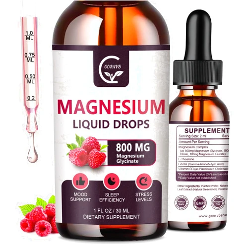 GORNVB (2 Pack) Magnesium Glycinate Liquid Drops | 1000mg Liquid Magnesium Complex with D3, L-Thea & GABA for Energy, Sleep, Nerve and Heart Health, High Absorption, Raspberry Flavor