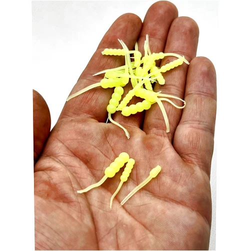 True North Baits Micro Series (Chartreuse Glow, 25 pk) Micro Plastics for panfish Perch Crappie Bluegill Trout Glow baits ice Fishing Minnow Larve Insect