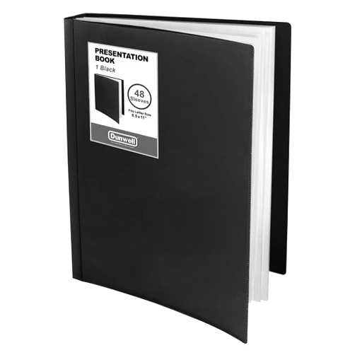 Dunwell Binder with Plastic Sleeves 48-Pocket (Black) - Presentation Book, 8.5 x 11 Portfolio Folder with Clear Sheet Protectors, Displays 96-Page Documents, Certificates, Important Papers