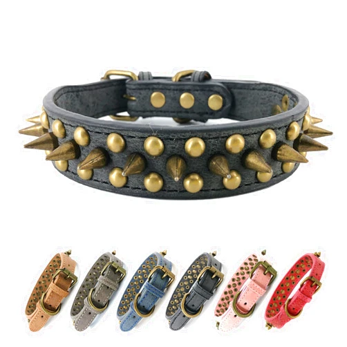 UVONOKAY Spiked Studded Dog Collar-Bronze Pointed Stud Anti-Bite Collar (Black,M)