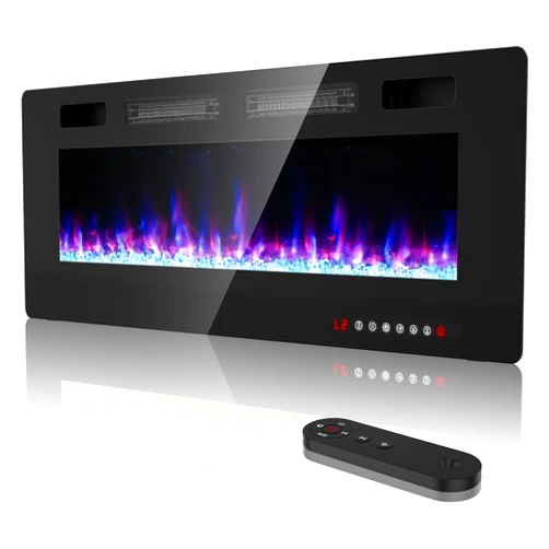 BREEZEHEAT 50 inch Electric Fireplace Wall Mounted/Freestanding-Ultra Thin Fireplace Inserts for Living Room with Heater, Remote Control, Touch Screen, Led Flame, 8H Timer, 750w/1500w