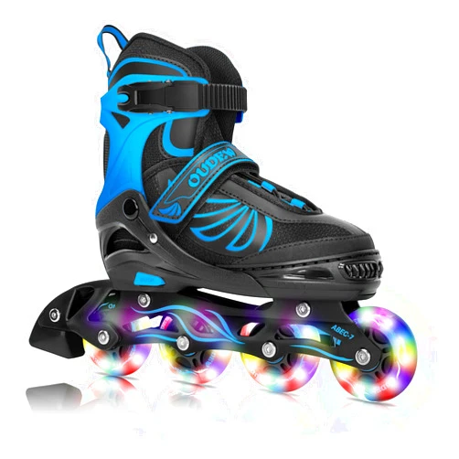OUDEW Ajustable Inline Skates for Women Men Kids with Light Up Wheels, for Girls Boys Adults,Black and White