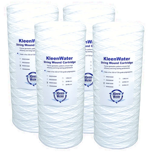 KleenWater KW4510SW String Wound Water Filter Replacement Cartridge, Dirt Rust Sediment Filtration, 5 Micron, 4.5 x 10 Inch, Made in the USA (4)