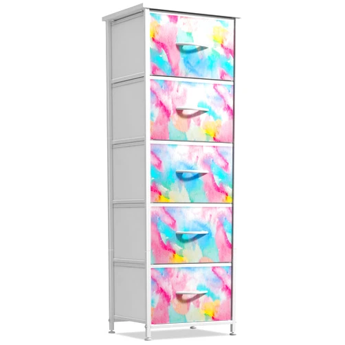 Sorbus Kids Dresser with 5 Drawers - Storage Chest Organizer Nightstand - Steel Frame, Wood Top, Tie-Dye Fabric Bins for Clothes - Wide Furniture for Bedroom, Hallway, Nursery, Closet, & Apartment