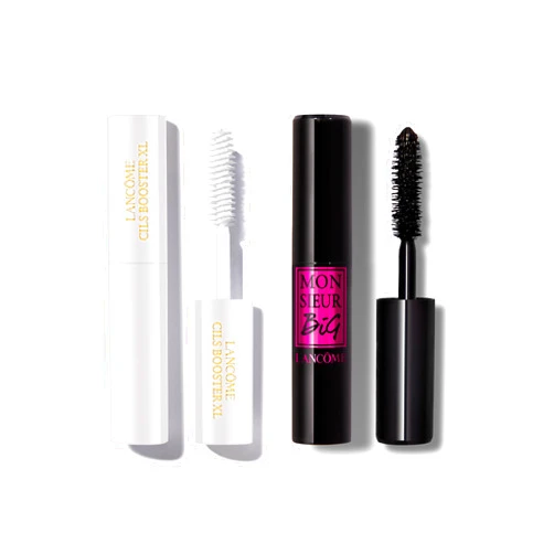Lancôme Cils Booster XL Mascara Primer & Monsieur Big Volumizing Black Mascara Duo - Voluminizing & Priming Travel Size Makeup Set - For Instant False Lash Look & Big Volume