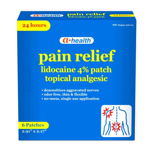 A+Health Lidocaine Patch, 24-Hour Pain Relief, 4% Lidocaine, Made in USA, 6 Count