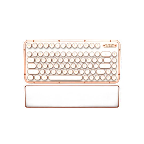 Azio Retro Compact Keyboard (Posh) - Bluetooth Wireless/USB Wired Vintage Backlit White Leather Mechanical Keyboard with Arm Rest for Mac and PC (MK-RCK-L-02-US)