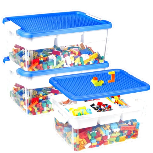 Loobuu 3 Pack Art Craft Storage Organizer Box with Building Baseplate Lid and Removable Tray-17QT Clear Plastic Stackable Container Bin for Organizing Toy/Sewing/Bead/Tool/Playdoh(15.94