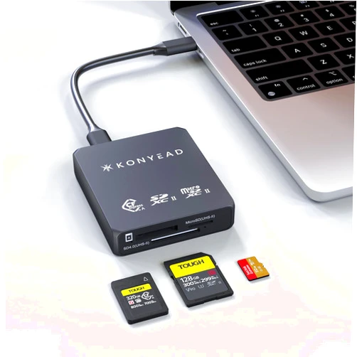 KONYEAD CFexpress Type A & SD & Micro SD 3-in-1 Card Reader, Designed for iPhone/iPad OTG Adapter, Auxiliary Power Supply,USB 3.2 Gen 2 10Gbps,UHS-II,for iOS/Windows/Mac OS/Android(9332A)