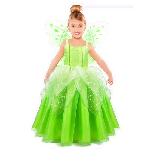 MDYCW Princess Tinker Bell Halloween Costume for Girls, Birthday Party Fairy Dress Up, Special Occasion Dress with Wings