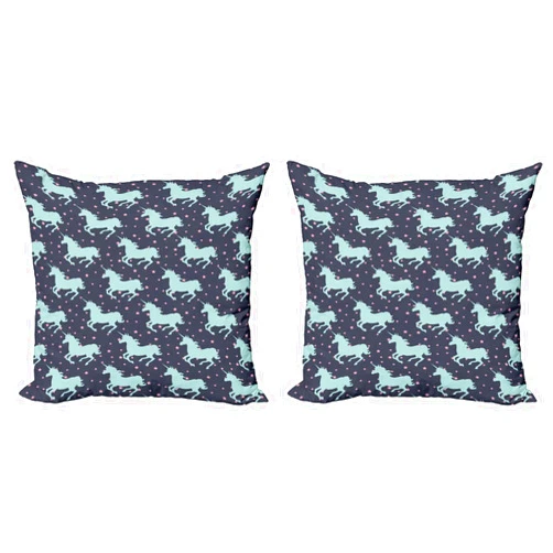 Ambesonne Unicorn Decorative Throw Pillow Case Pack of 2, Magic Horse Twinkle Little Spot Stars and Dark Background Art, Couch Bedroom Living Room Cushion Cover, 16