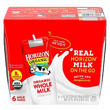 Horizon Organic Horizon Organic Shelf-Stable Whole Milk Boxes, Whole Milk Single Serve, 8 oz, 6 Pack, 8.0 fl oz (Pack of 6)