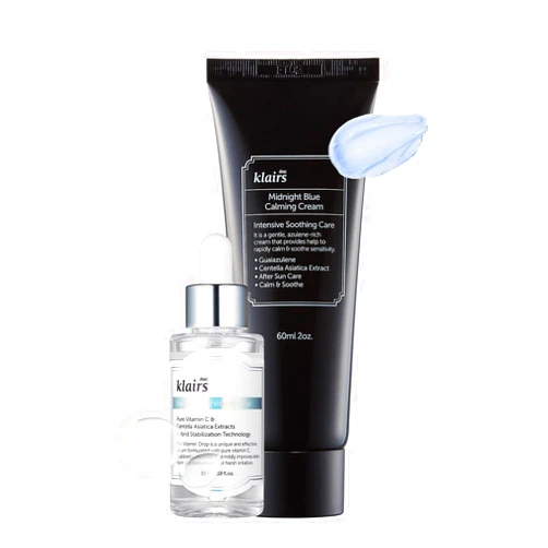 DearKlairs [DearKlairs] SKin Trouble Mark Care Duo Set, Midnight Calming Blue Cream + Freshly Juiced Vitamin Drop, facial cream, vitamin c serum