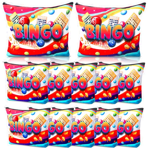 SilTriangle 12 Pcs Bingo Gifts Makeup Bags Bingo Game Lover Gifts Travel Zipper Pouch for Seniors Mom Grandma Women Players