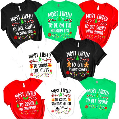 Coreus Funny Christmas Shirts for Family Christmas Shirts Most Likely to Christmas Shirts for Family Matching Christmas Tshirts for Party Group Reunion Photo Xmas Party Tees Bulk